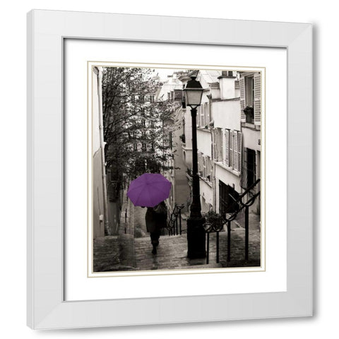 Paris Stroll II Purple Umbrella White Modern Wood Framed Art Print with Double Matting by Schlabach, Sue