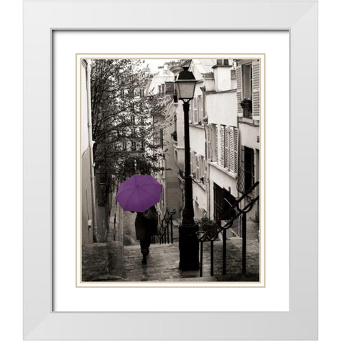 Paris Stroll II Purple Umbrella White Modern Wood Framed Art Print with Double Matting by Schlabach, Sue