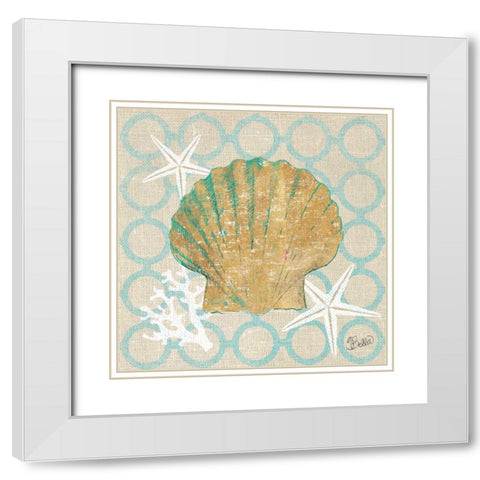 Beach Linen Shell White Modern Wood Framed Art Print with Double Matting by Studio Bella