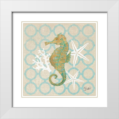 Beach Linen Seahorse White Modern Wood Framed Art Print with Double Matting by Studio Bella