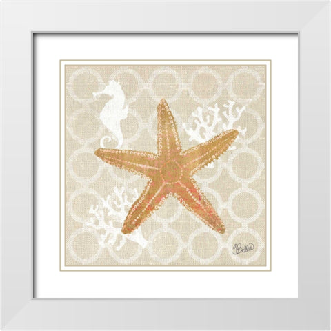 Beach Linen Starfish White Modern Wood Framed Art Print with Double Matting by Studio Bella