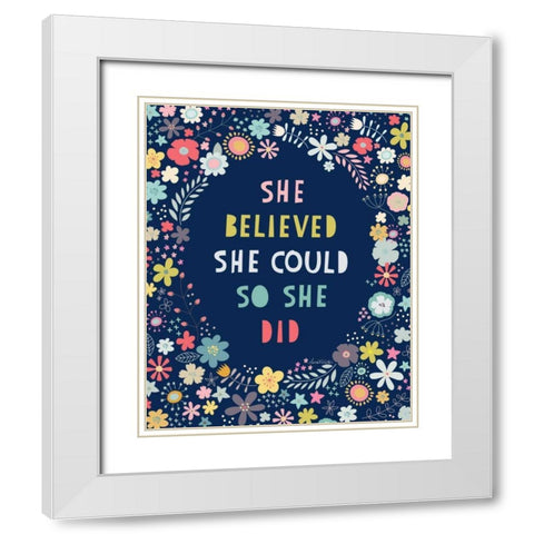 Floral Quote I Indigo White Modern Wood Framed Art Print with Double Matting by McCartan, Lamai