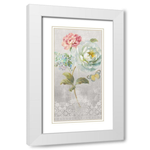 Textile Floral Panel I White Modern Wood Framed Art Print with Double Matting by Nai, Danhui