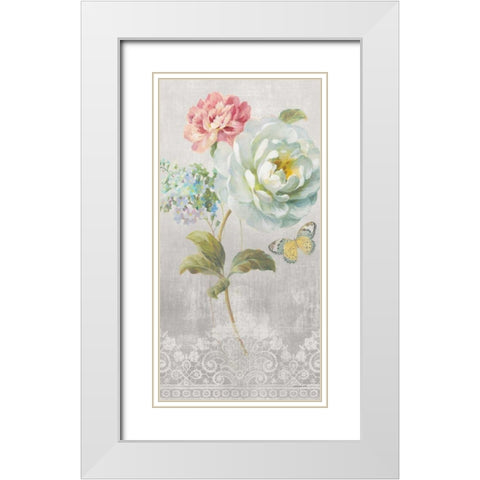 Textile Floral Panel I White Modern Wood Framed Art Print with Double Matting by Nai, Danhui