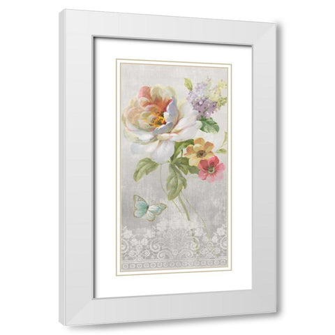 Textile Floral Panel II White Modern Wood Framed Art Print with Double Matting by Nai, Danhui