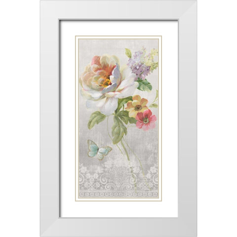Textile Floral Panel II White Modern Wood Framed Art Print with Double Matting by Nai, Danhui