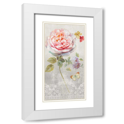 Textile Floral III White Modern Wood Framed Art Print with Double Matting by Nai, Danhui