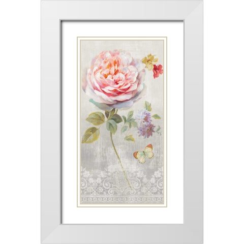 Textile Floral III White Modern Wood Framed Art Print with Double Matting by Nai, Danhui