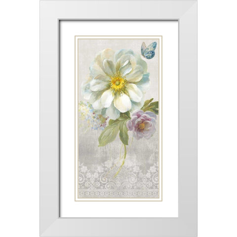 Textile Floral IV White Modern Wood Framed Art Print with Double Matting by Nai, Danhui