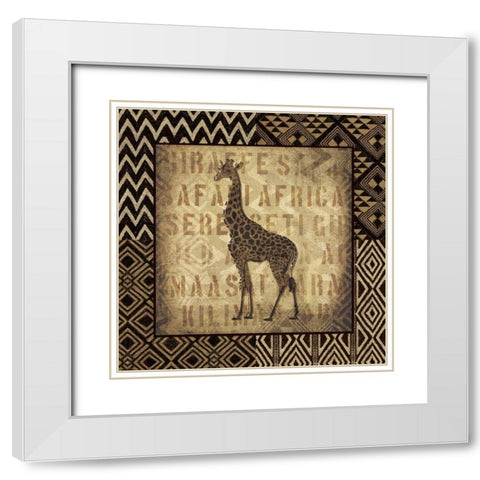 African Wild Giraffe Border White Modern Wood Framed Art Print with Double Matting by Wild Apple Portfolio