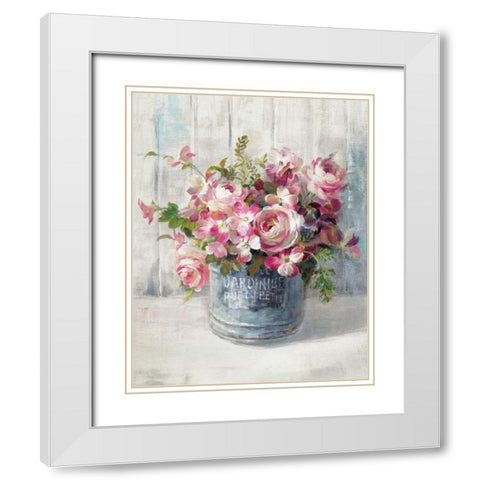 Garden Blooms I White Modern Wood Framed Art Print with Double Matting by Nai, Danhui