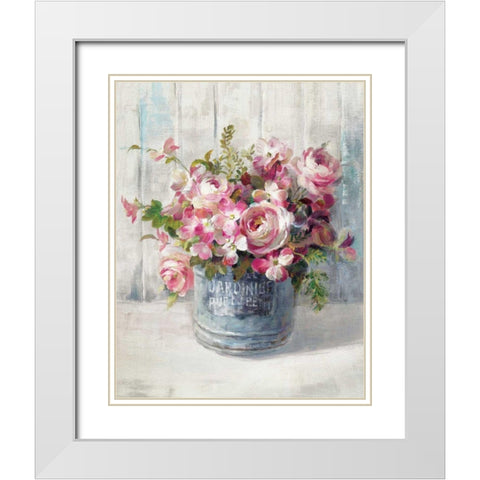 Garden Blooms I White Modern Wood Framed Art Print with Double Matting by Nai, Danhui