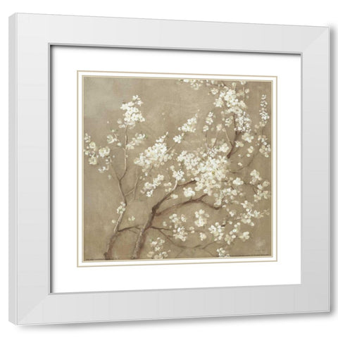 White Cherry Blossoms I Neutral Crop White Modern Wood Framed Art Print with Double Matting by Nai, Danhui