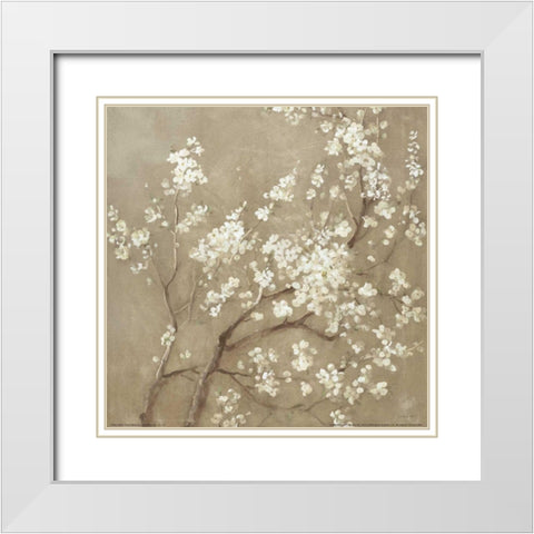 White Cherry Blossoms I Neutral Crop White Modern Wood Framed Art Print with Double Matting by Nai, Danhui