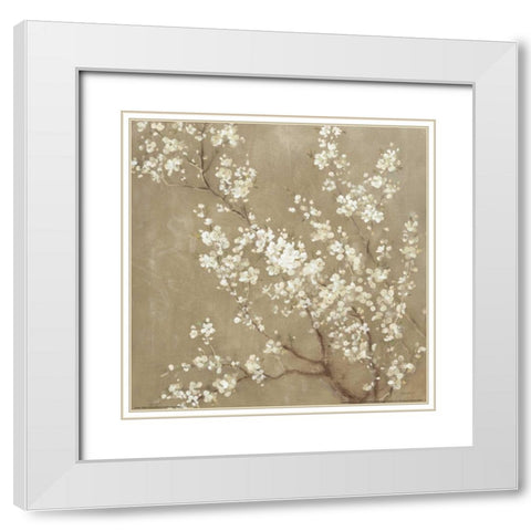 White Cherry Blossoms II Neutral Crop White Modern Wood Framed Art Print with Double Matting by Nai, Danhui