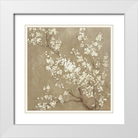 White Cherry Blossoms II Neutral Crop White Modern Wood Framed Art Print with Double Matting by Nai, Danhui