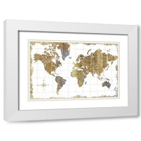 Gilded Map White Modern Wood Framed Art Print with Double Matting by Wild Apple Portfolio