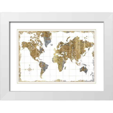 Gilded Map White Modern Wood Framed Art Print with Double Matting by Wild Apple Portfolio
