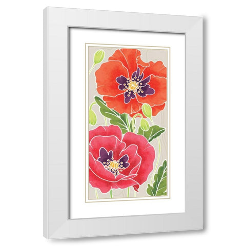 Sunshine Poppies Panel I White Modern Wood Framed Art Print with Double Matting by DeNeige, Elyse