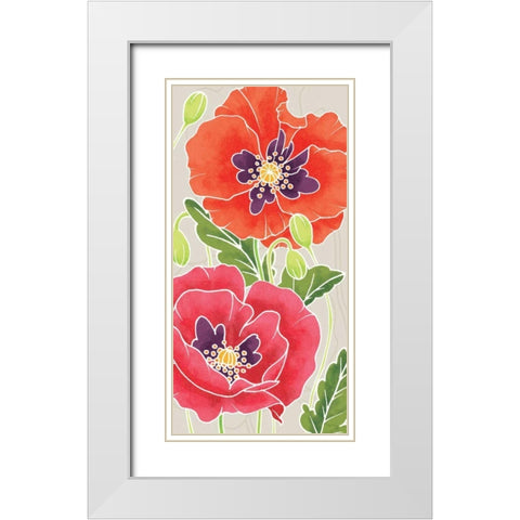 Sunshine Poppies Panel I White Modern Wood Framed Art Print with Double Matting by DeNeige, Elyse