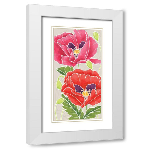 Sunshine Poppies Panel II White Modern Wood Framed Art Print with Double Matting by DeNeige, Elyse