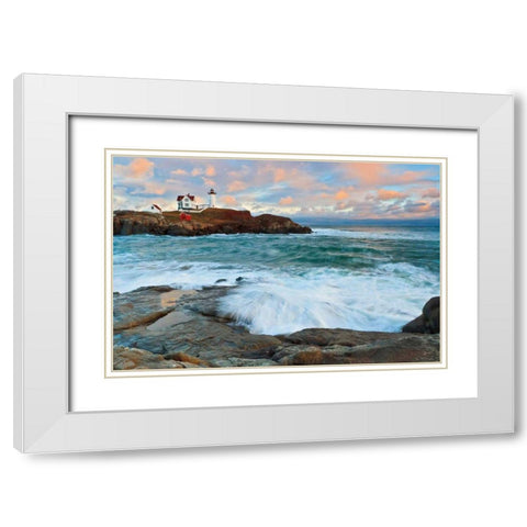 Nubble Sunset White Modern Wood Framed Art Print with Double Matting by Gendreau, Katherine