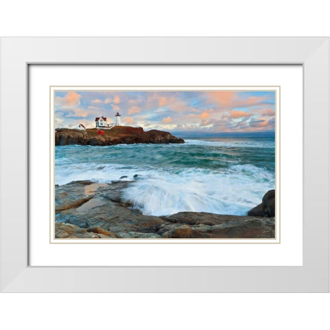 Nubble Sunset White Modern Wood Framed Art Print with Double Matting by Gendreau, Katherine