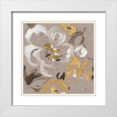 Brushed Petals II Gold  White Modern Wood Framed Art Print with Double Matting by Pela