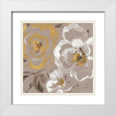 Brushed Petals III Gold  White Modern Wood Framed Art Print with Double Matting by Pela