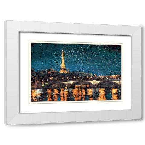 Paris Nights Blue I White Modern Wood Framed Art Print with Double Matting by Wiens, James