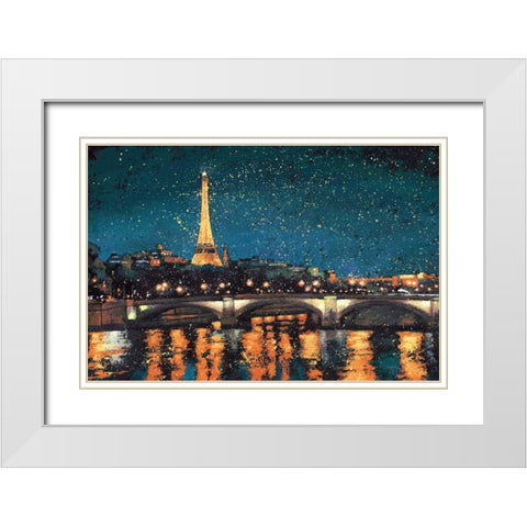 Paris Nights Blue I White Modern Wood Framed Art Print with Double Matting by Wiens, James