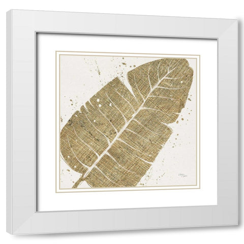 Gold Leaves IV White Modern Wood Framed Art Print with Double Matting by Studio, Wellington