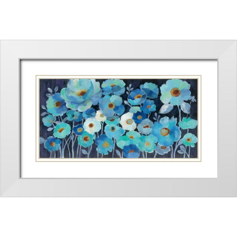 Indigo Flowers White Modern Wood Framed Art Print with Double Matting by Vassileva, Silvia