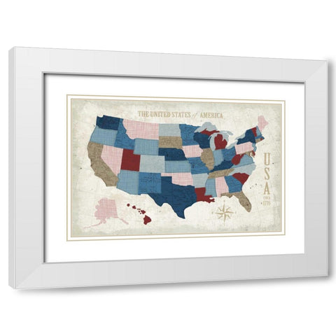 USA Modern Vintage Blue White Modern Wood Framed Art Print with Double Matting by Mullan, Michael