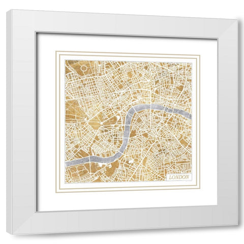 Gilded London Map White Modern Wood Framed Art Print with Double Matting by Marshall, Laura