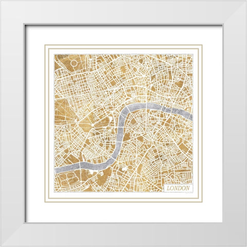 Gilded London Map White Modern Wood Framed Art Print with Double Matting by Marshall, Laura