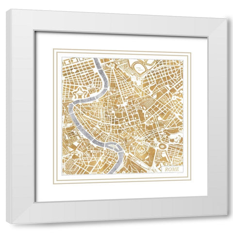 Gilded Rome Map White Modern Wood Framed Art Print with Double Matting by Marshall, Laura