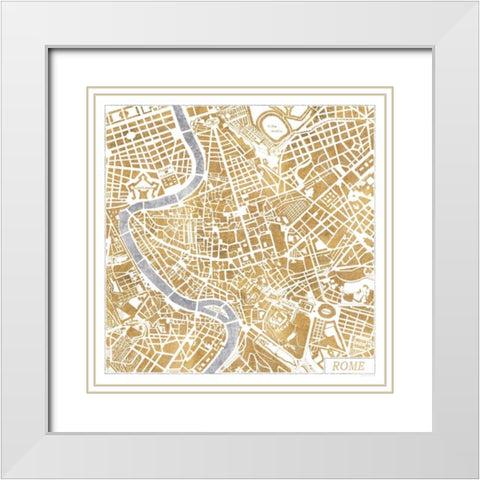 Gilded Rome Map White Modern Wood Framed Art Print with Double Matting by Marshall, Laura