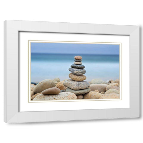 Stonewall Beach Cairn White Modern Wood Framed Art Print with Double Matting by Gendreau, Katherine