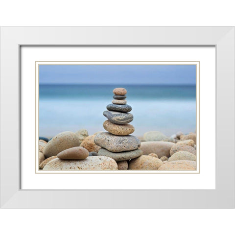 Stonewall Beach Cairn White Modern Wood Framed Art Print with Double Matting by Gendreau, Katherine