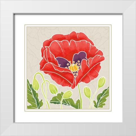 Sunshine Poppies III White Modern Wood Framed Art Print with Double Matting by DeNeige, Elyse