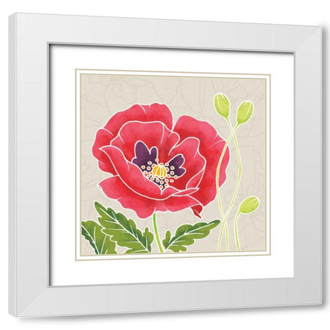 Sunshine Poppies IV White Modern Wood Framed Art Print with Double Matting by DeNeige, Elyse