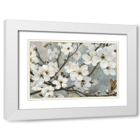 Cherry Blossoms I Blue White Modern Wood Framed Art Print with Double Matting by Wiens, James