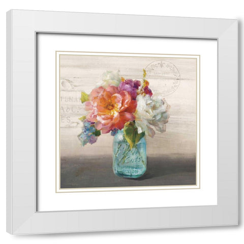 French Cottage Bouquet I  White Modern Wood Framed Art Print with Double Matting by Nai, Danhui