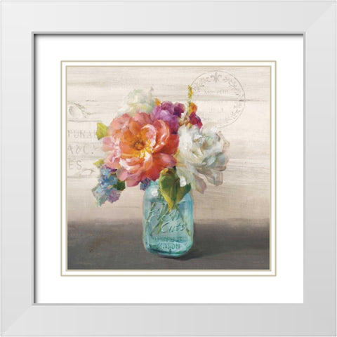French Cottage Bouquet I  White Modern Wood Framed Art Print with Double Matting by Nai, Danhui