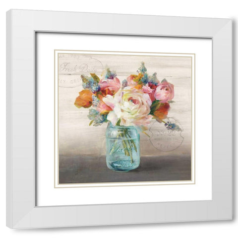 French Cottage Bouquet II  White Modern Wood Framed Art Print with Double Matting by Nai, Danhui