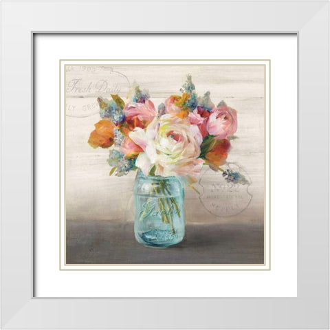 French Cottage Bouquet II  White Modern Wood Framed Art Print with Double Matting by Nai, Danhui
