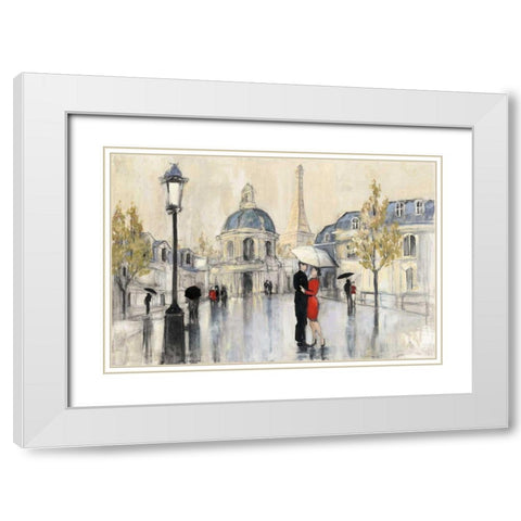 Spring Rain Paris Eiffel White Modern Wood Framed Art Print with Double Matting by Purinton, Julia