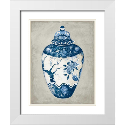 Imari Urn I Blue and White White Modern Wood Framed Art Print with Double Matting by Hageman, Marilyn