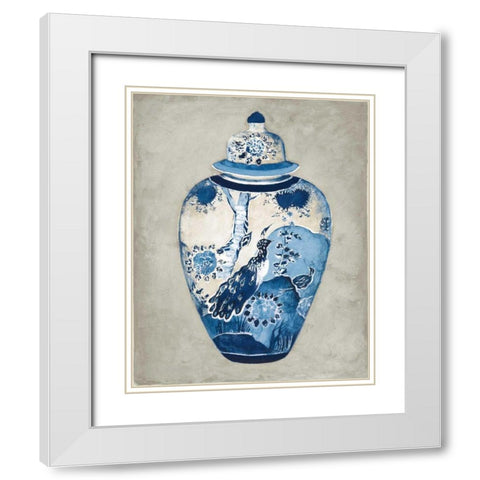 Imari Urn II Blue and White White Modern Wood Framed Art Print with Double Matting by Hageman, Marilyn